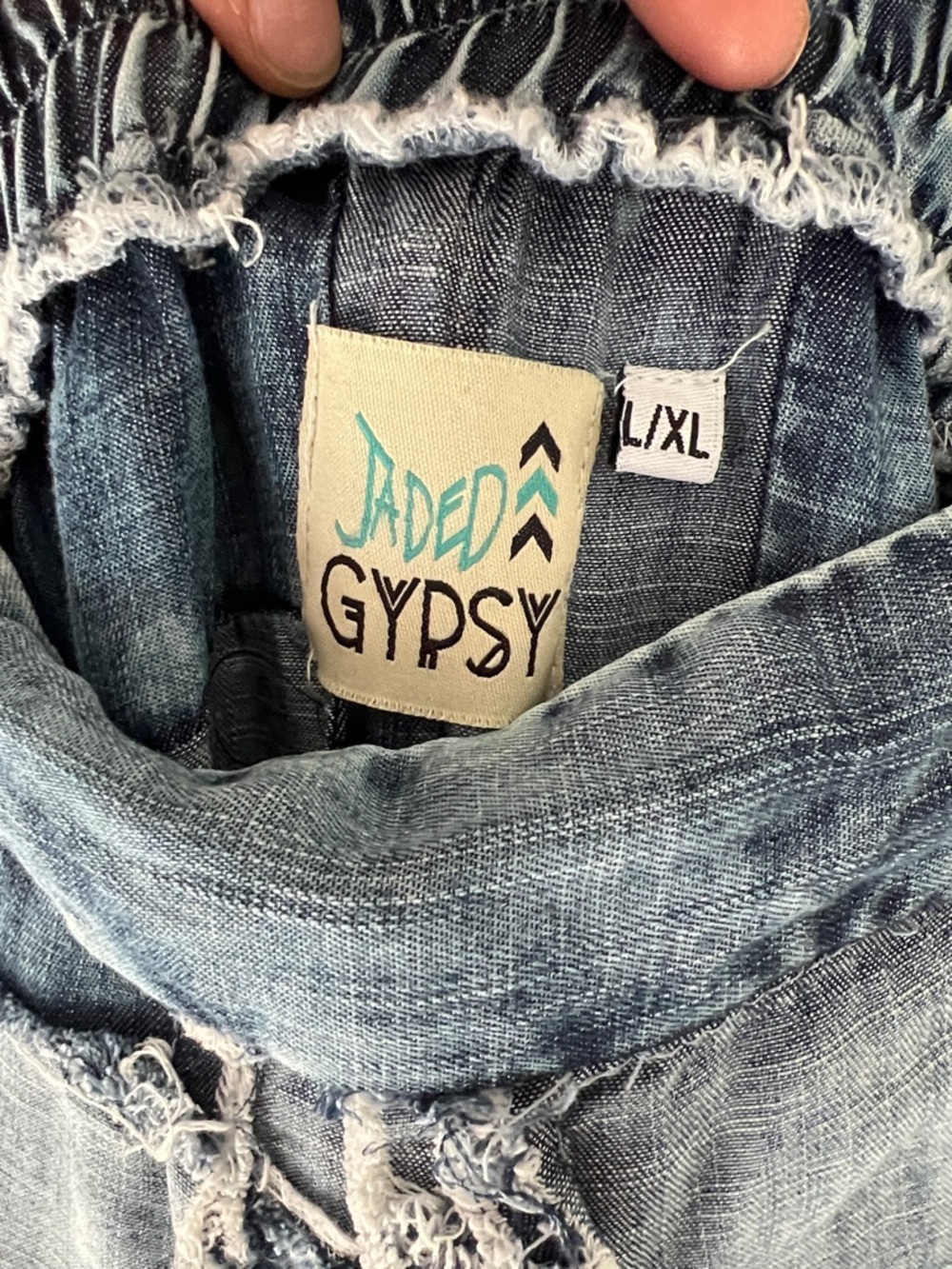 Jaded gypsy patchwork chambray wide leg pants size L/XL - Picture 4 of 5